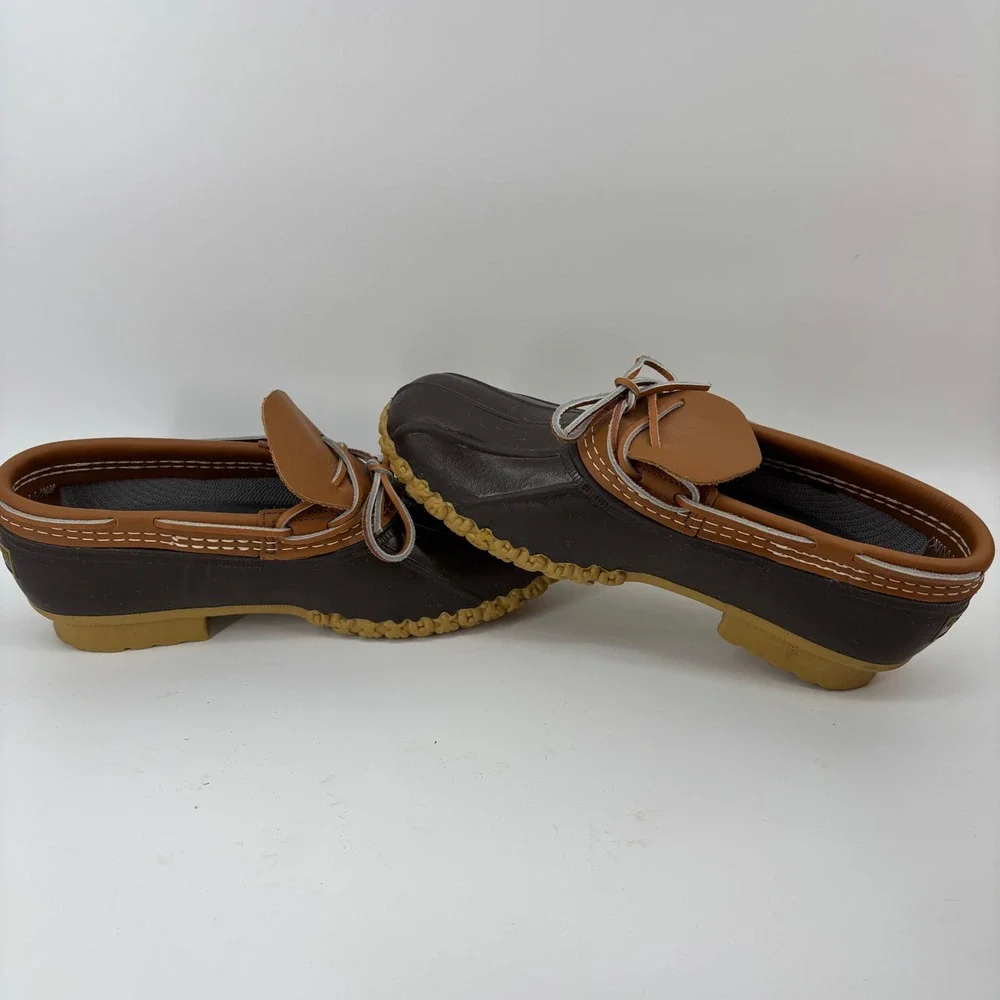 L.L. Bean Mens Rubber Moc Size 9 Brown Tan Duck Shoes Low Top Leather Rain Gear